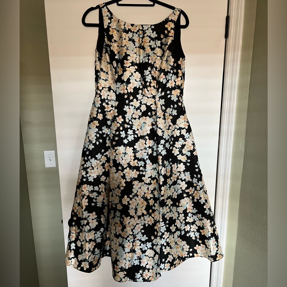 Adrianna Papell Jacquard Floral Tea-Length Dress